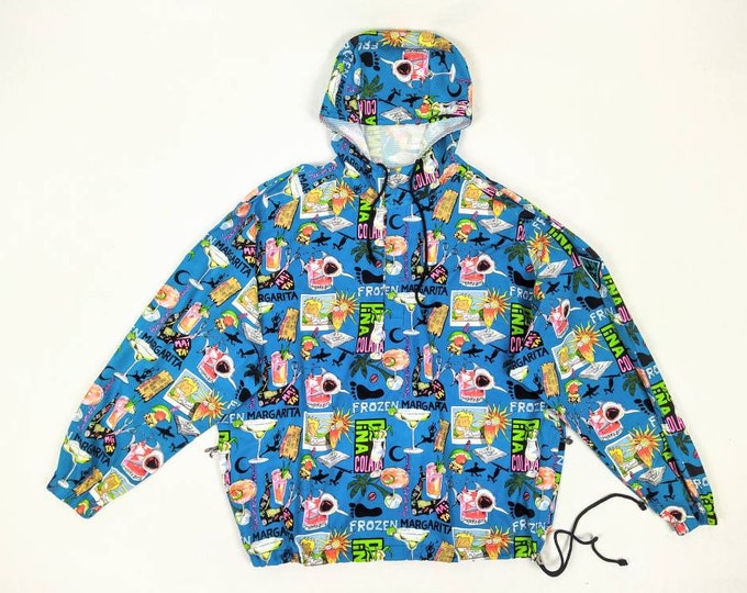 NICOLE MILLER vintage 80s/90s men's cocktails print cotton hooded overhead jacket