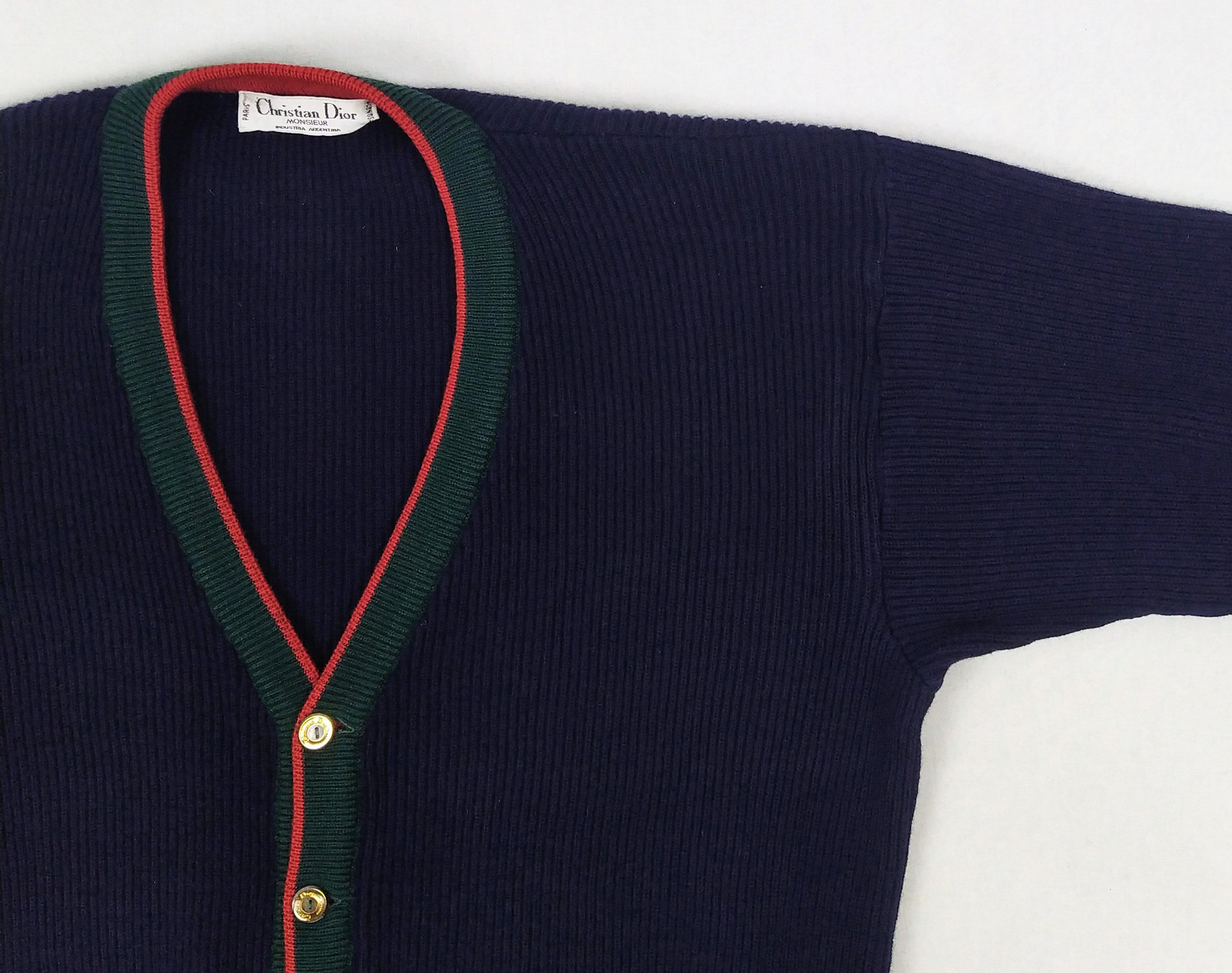 CHRISTIAN DIOR MONSIEUR vintage 80s men's navy wool rib knit