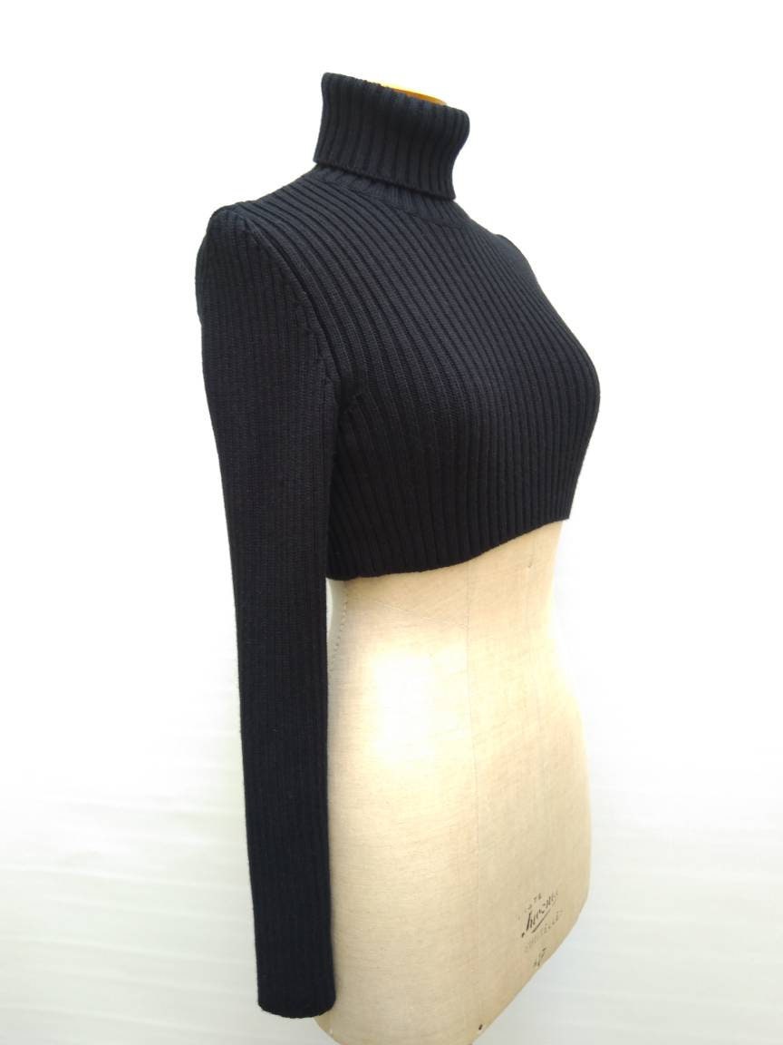 GAULTIER JEAN'S vintage 90s black ribbed knit cropped turtleneck sweater