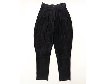 KENZO vintage 80s black suede pleated tapered harem pants