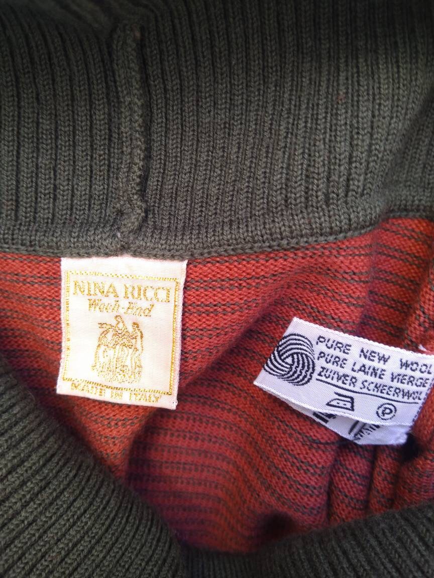 NINA RICCI vintage 70s brick red and dark green striped wool turtleneck ...