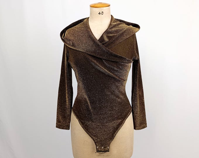 MALIZIA by LA PERLA vintage 90s gold lurex hooded bodysuit