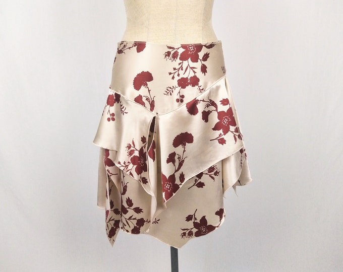 CHINE COLLECTION pre-owned asymmetric layered floral silk satin skirt