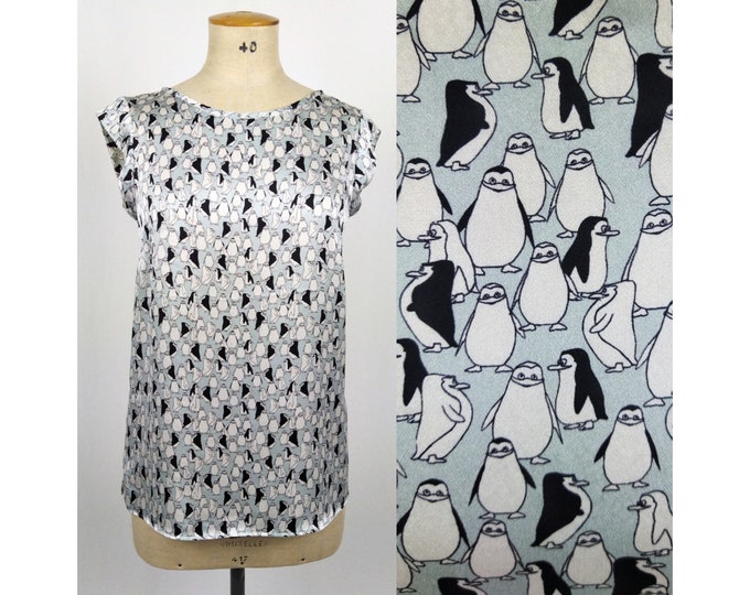 ROBERT FRIEDMAN pre-owned penguin print silk satin top