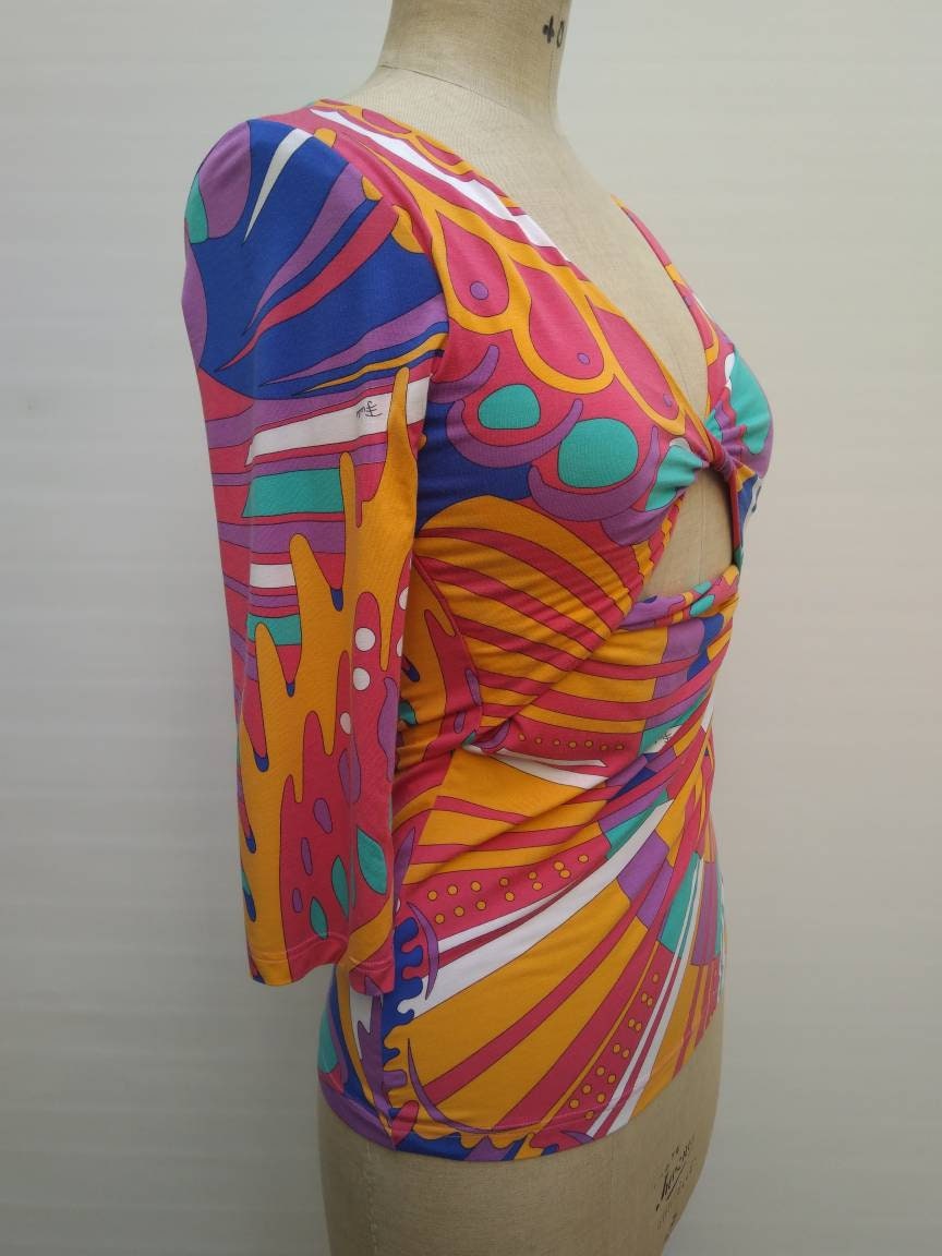 EMILIO PUCCI vintage 90s psychedelic print cutout jersey top