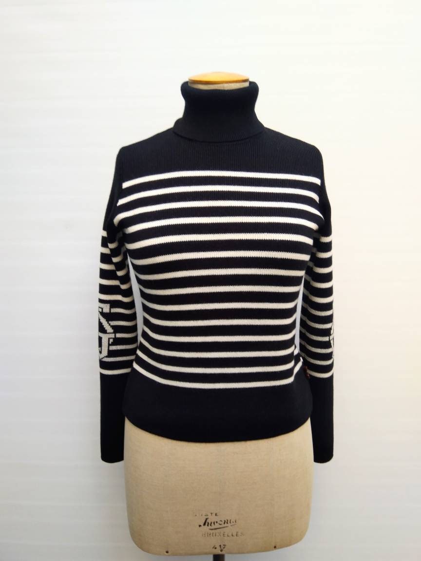 JEAN PAUL GAULTIER vintage 90s black and white striped logo turtleneck ...