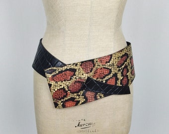 CHRISTIAN LACROIX BAZAR vintage 90s embossed leather wide angular belt