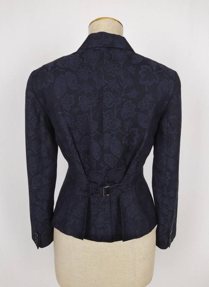 KENZO PARIS vintage 80s navy floral jacquard linen jacket