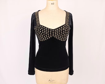 MOSCHINO CHEAP and CHIC vintage 90s studded bra illusion black velvet top