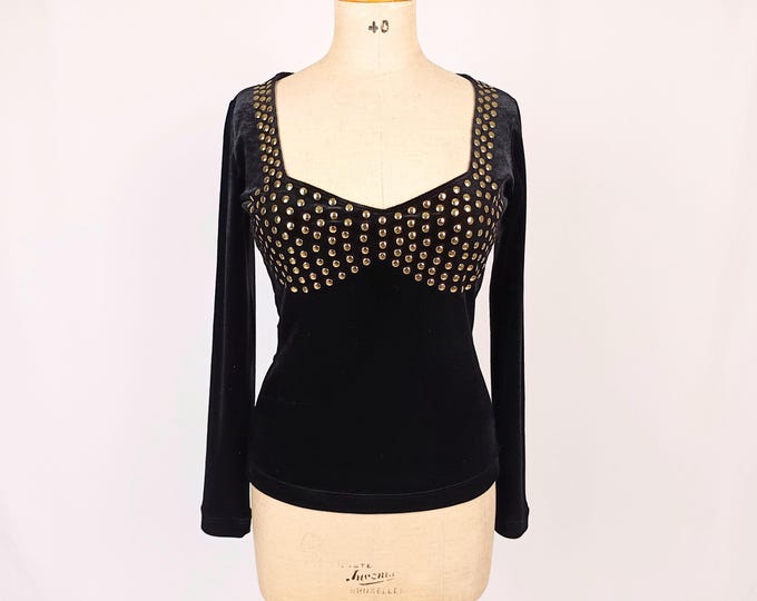 MOSCHINO CHEAP and CHIC vintage 90s studded bra illusion black velvet top
