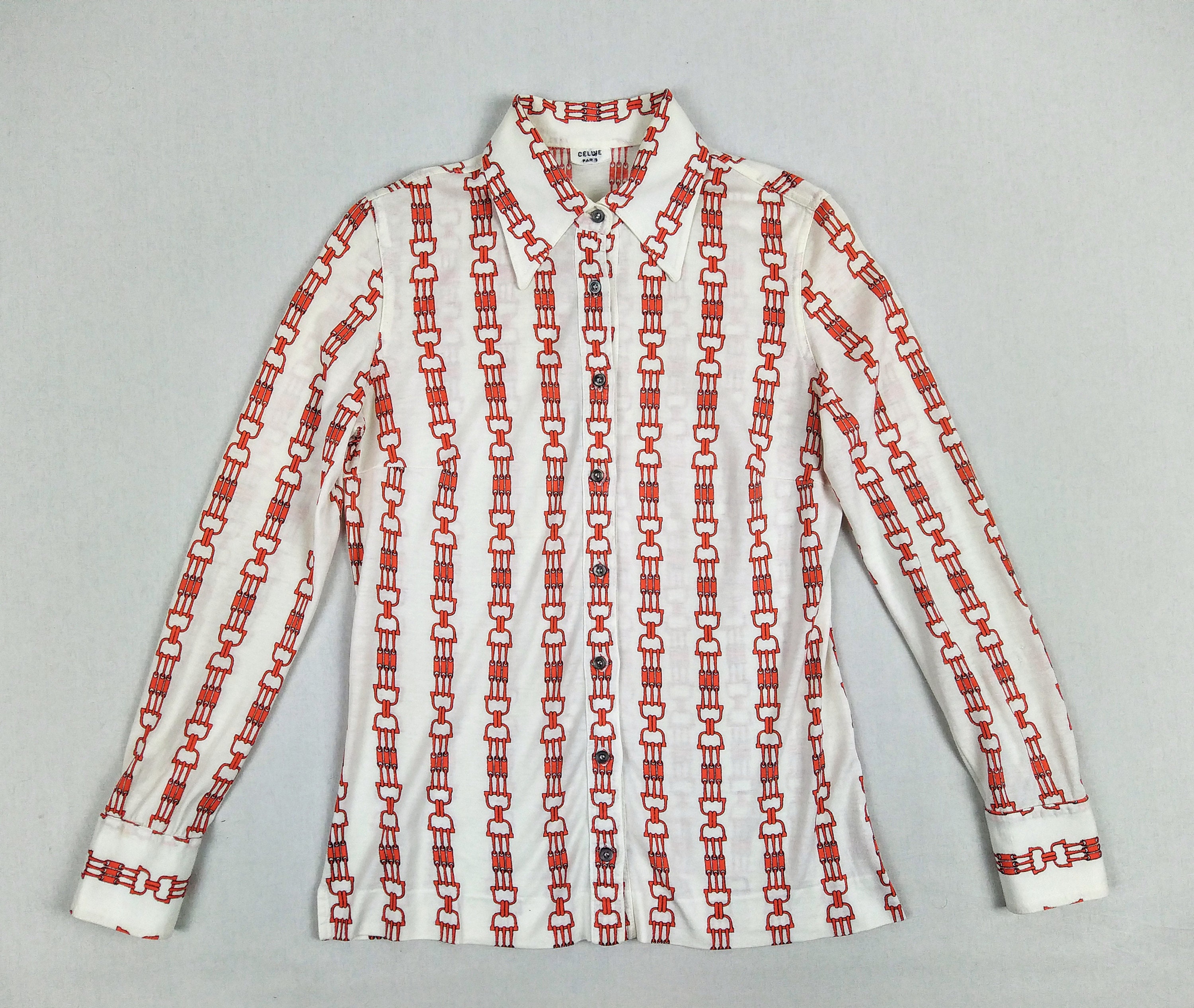 CELINE vintage 70s red chain print cotton jersey blouse shirt CELINE vintage 70s red chain print cotton jersey blouse shirt
