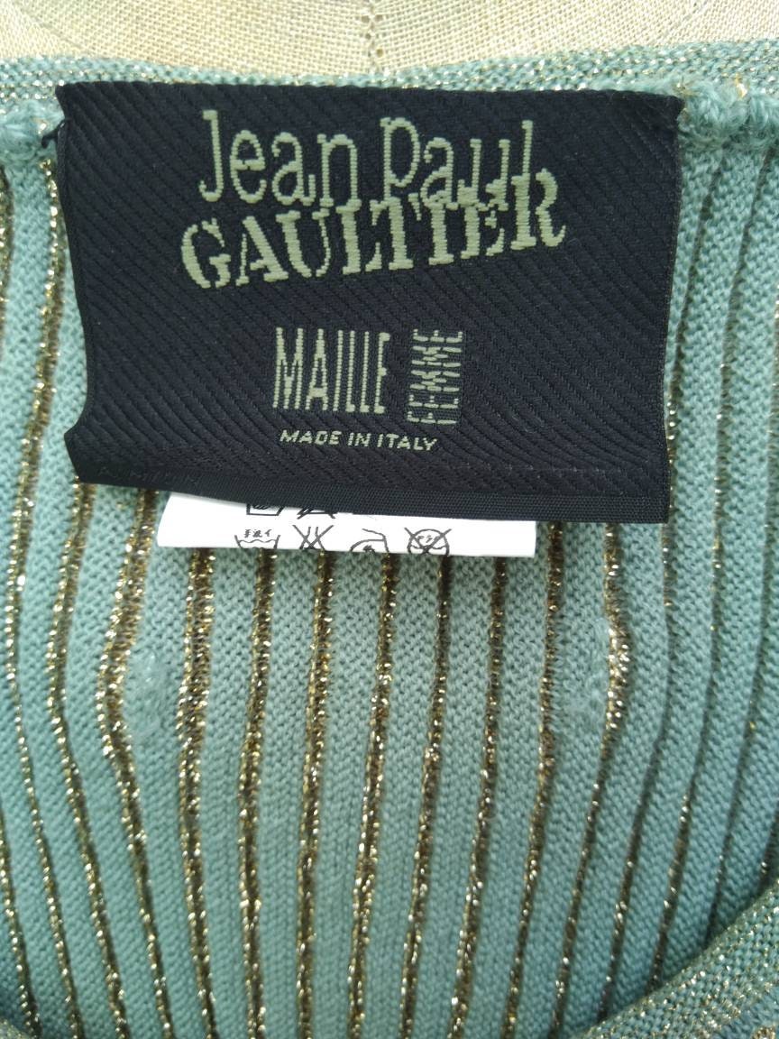 JEAN PAUL GAULTIER vintage 90s turquoise and gold lurex rib knit sweater