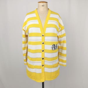 ESCADA MARGARETHA LEY vintage 90s yellow striped embroidered cardigan nautical theme