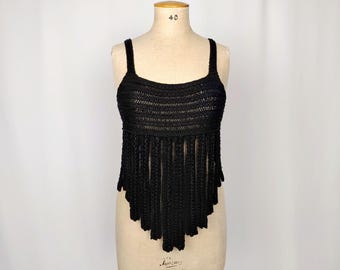 EMPORIO ARMANI vintage black ribbon knit carwash hem top runway