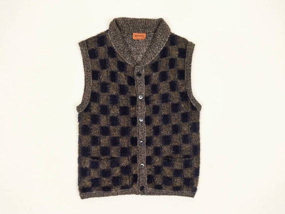 MISSONI vintage men's brown/navy checkerboard knit
