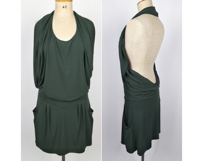 PHILOSOPHY di ALBERTA FERRETTI pre-owned hunter green backless draped hip hugging dress