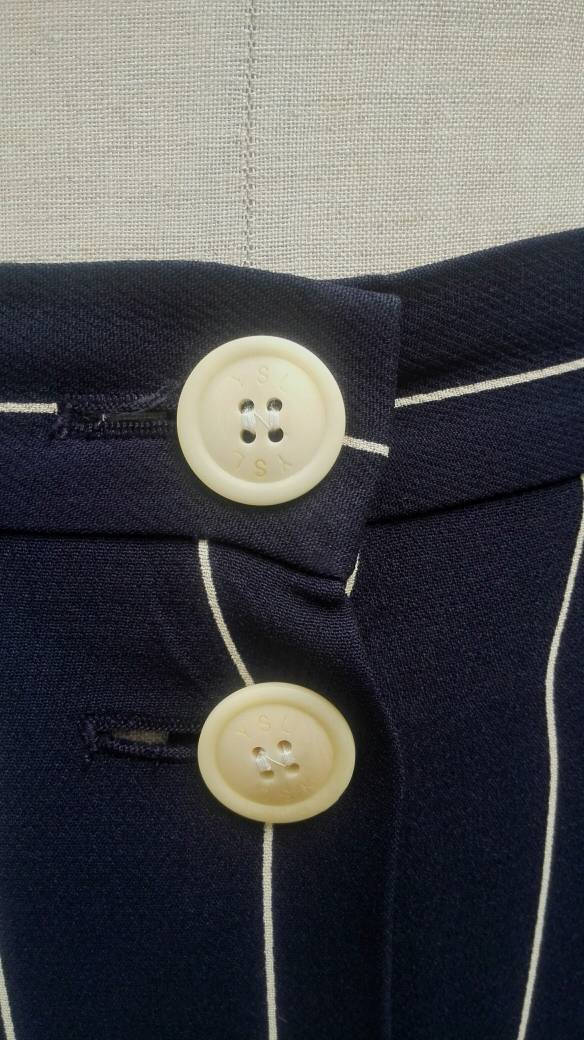 YVES SAINT LAURENT vintage 80s blue / creme pinstripe button front skirt