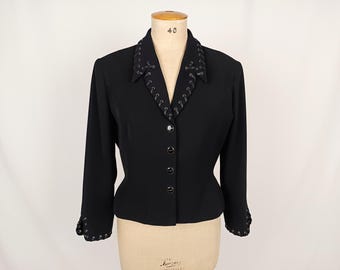 MUGLER vintage black hourglass blazer jacket with lacing trims