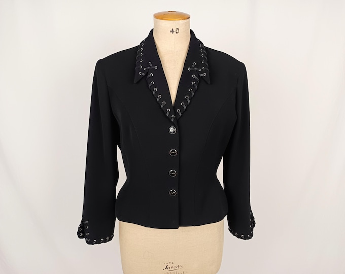 MUGLER vintage black hourglass blazer jacket with lacing trims