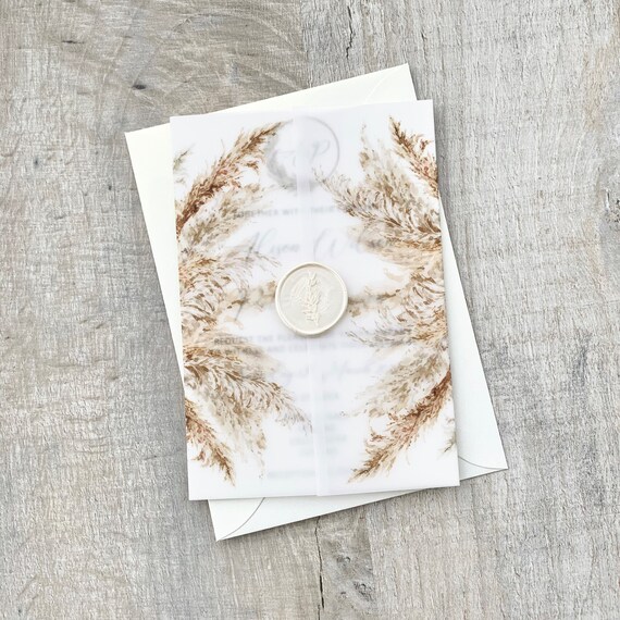 Invitations & Announcements Pampas Grass Vellum Jacket For Wedding Invitation Boho Vellum Wrap