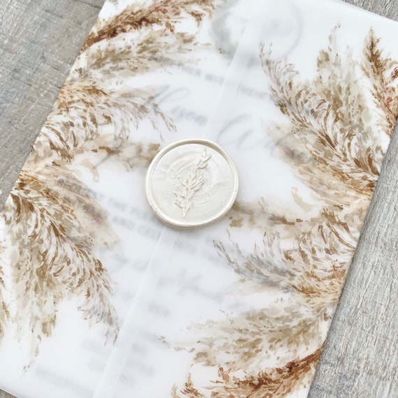 Boho Pampas Grass Vellum Wrap Wedding Invitation Bohemian Etsy UK