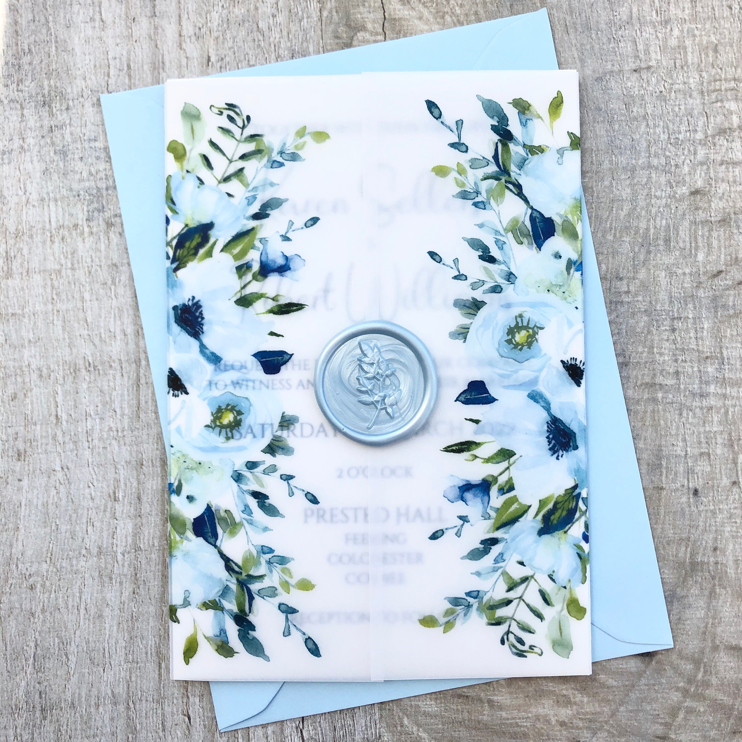 Dusty Blue Vellum Wrap Wedding Invitation & RSVP Card Etsy