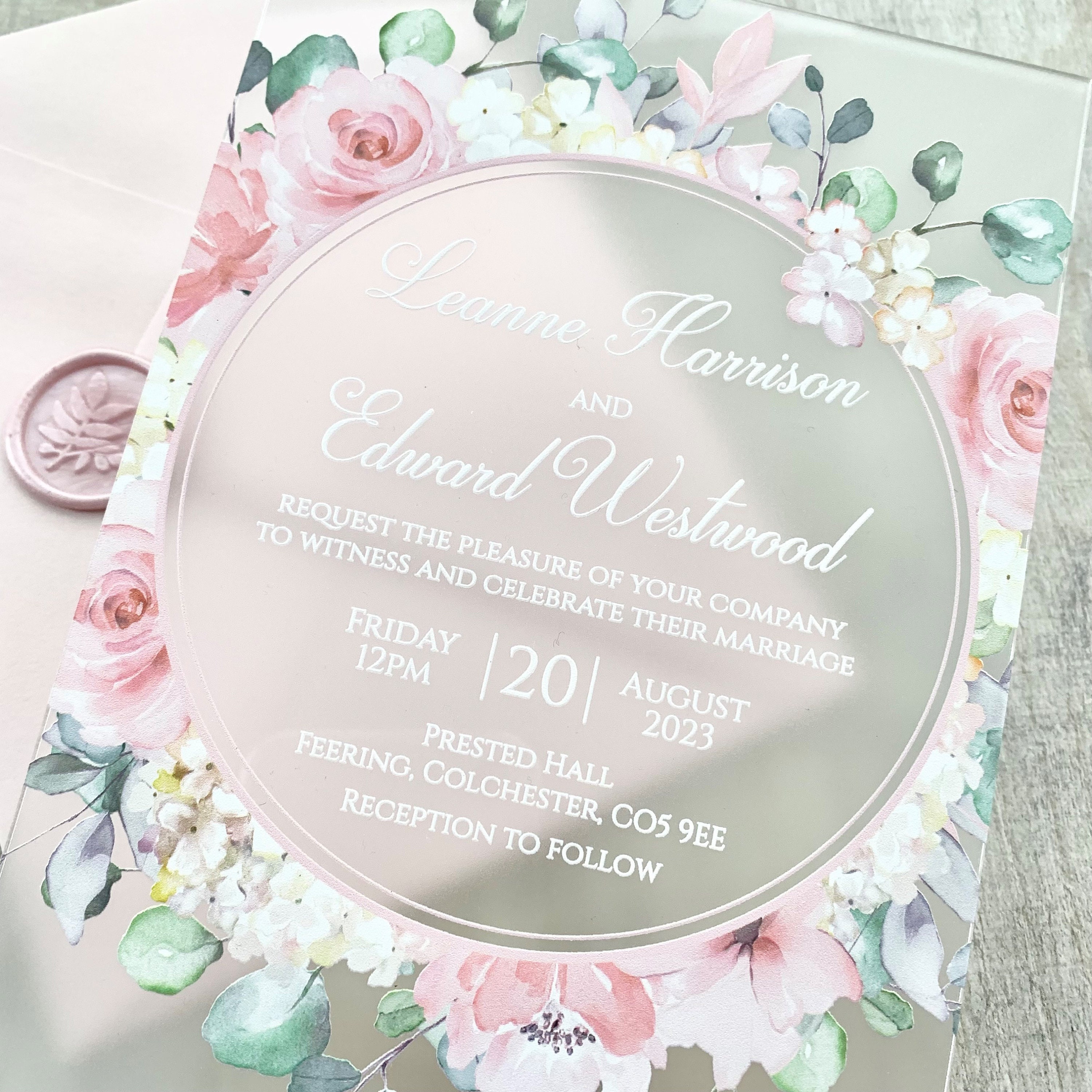 White and Dusty Rose Color Door Style Acrylic Invitations – My