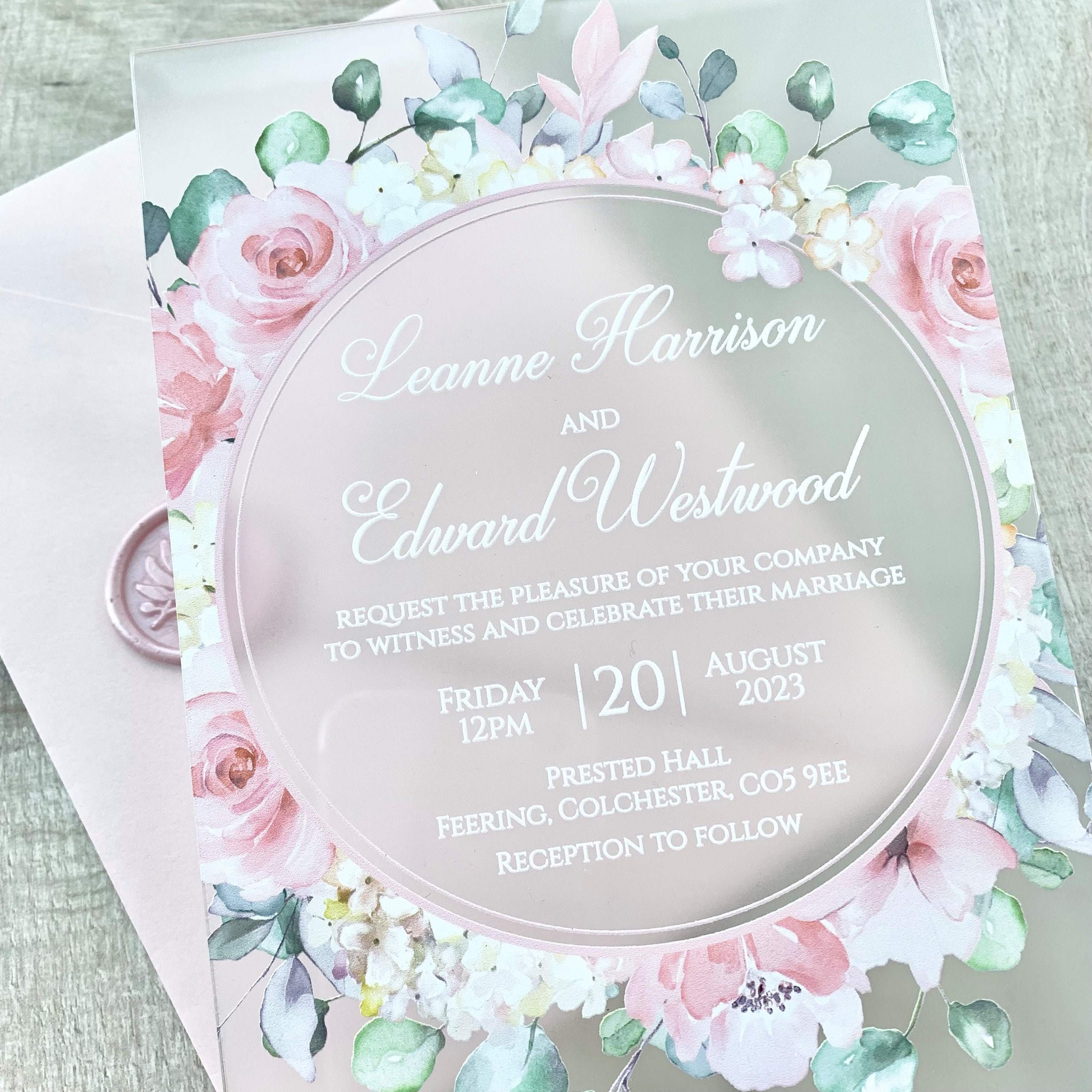White and Dusty Rose Color Door Style Acrylic Invitations – My