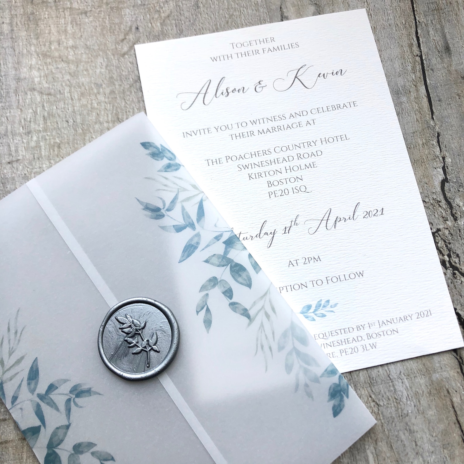 Dusty Blue Vellum Wedding Invitation Dusky Blue Wedding Etsy