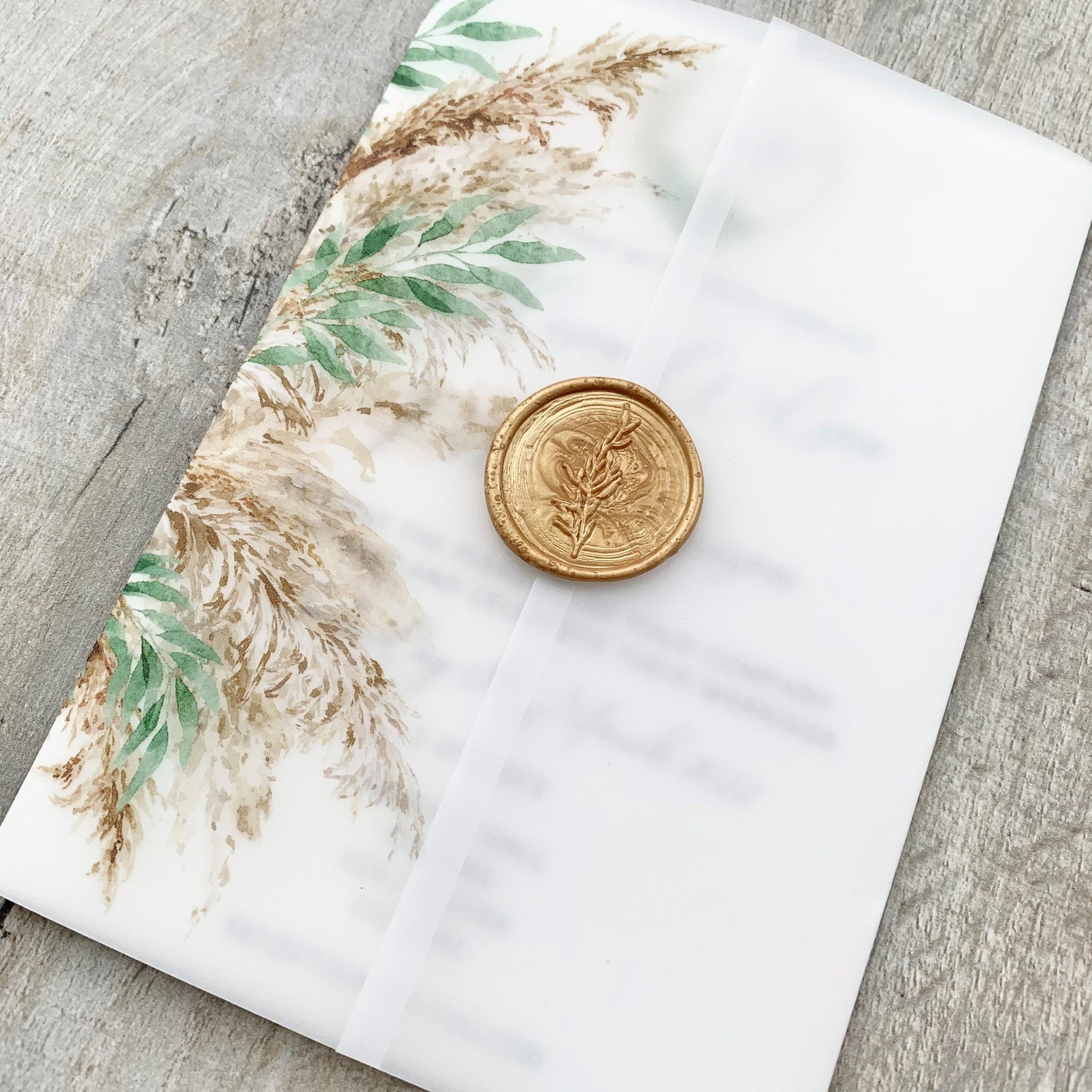 Pampas Grass & Greenery Vellum Wedding Invitation Bohemian Etsy UK