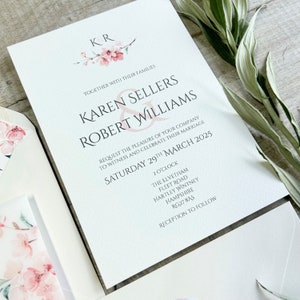 cherry blossom invitation printed on light ivory textured card