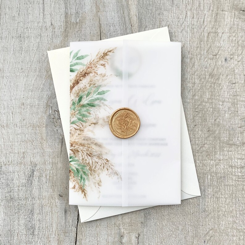 Pampas Grass & Greenery Vellum Wedding Invitation Bohemian Etsy