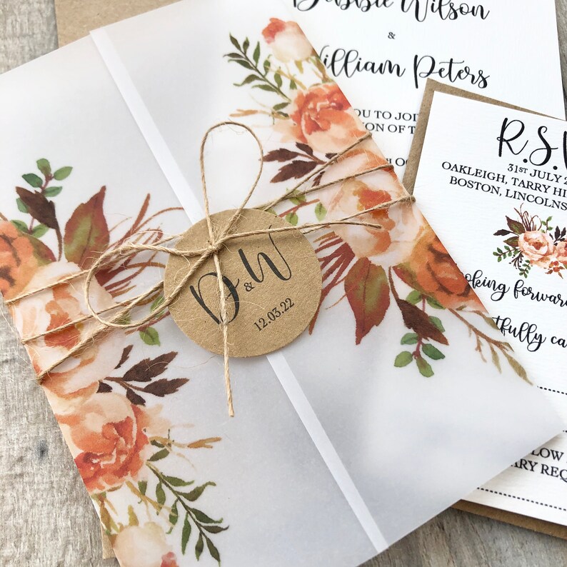 Burnt Orange Vellum Wrap Wedding Invitation Rust orange Etsy