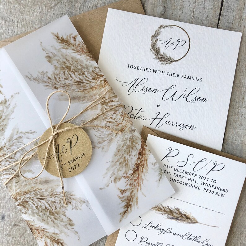 Rustic Boho Pampas Grass Vellum Wrap Wedding Invitation Etsy