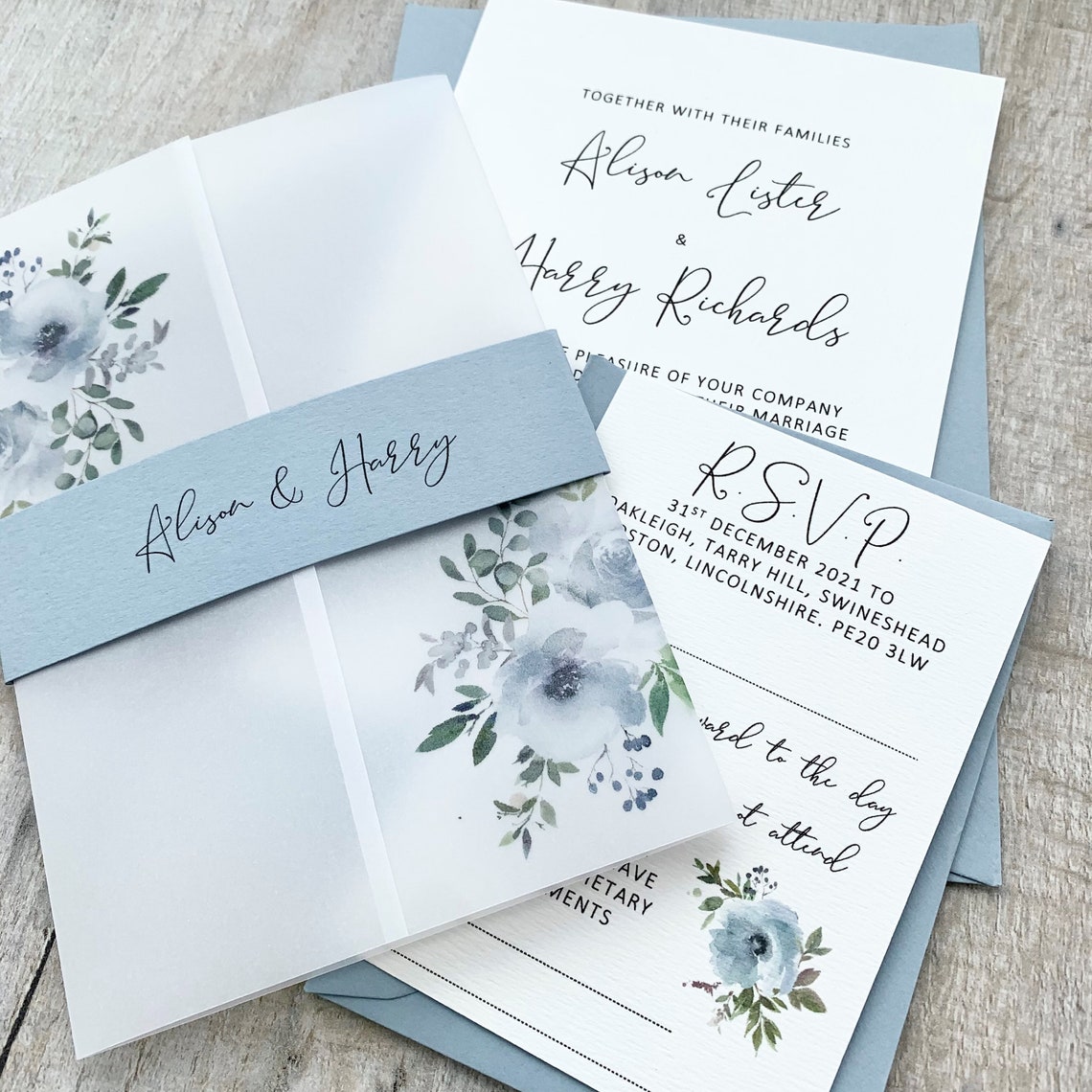 Dusty Blue Dusky Vellum Wedding Invitation Translucent Paper Etsy