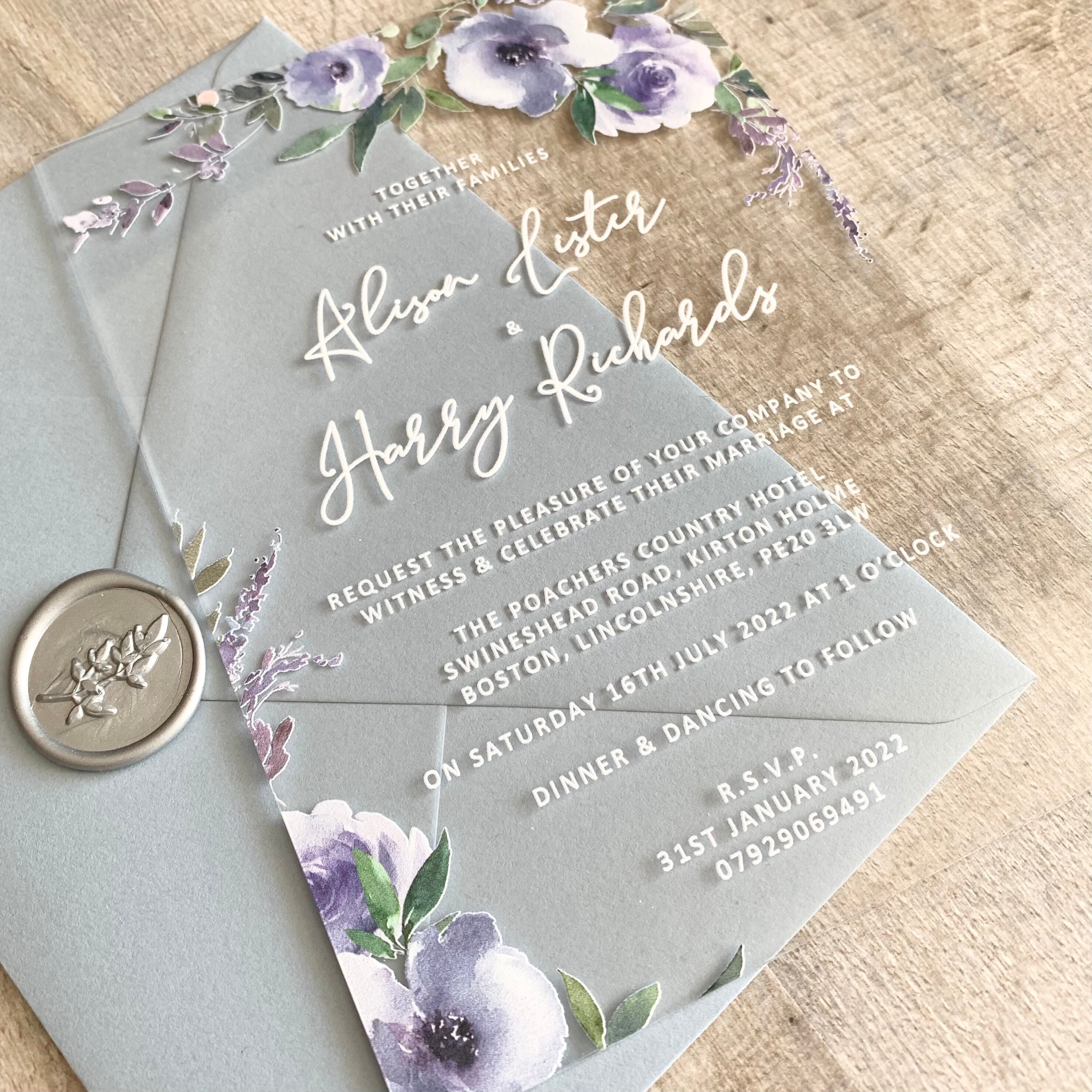 Dusty Blue Acrylic Wedding Invitation Blue & Touch of Lilac Etsy