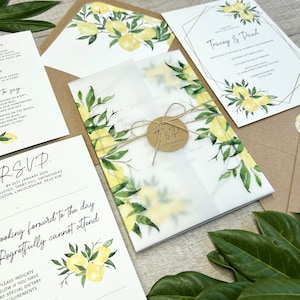 Rustic Floral Frame Acrylic Wedding Invites With Printed Vellum Pocket  CAPV014