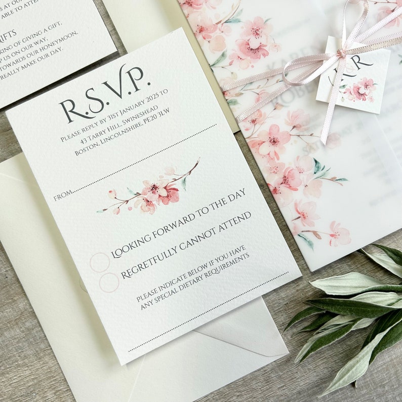 RSVP card to help your guests reply to you in a cherry blossom theme