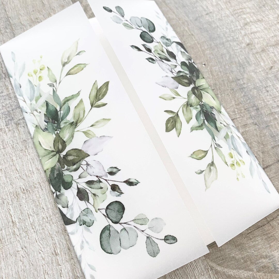 Botanical Vellum Jacket for Wedding Invitation, Greenery Vellum Wrap Etsy
