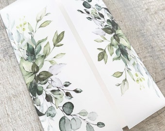 Botanical Vellum Jacket For Wedding Invitation, Greenery Vellum Wrap