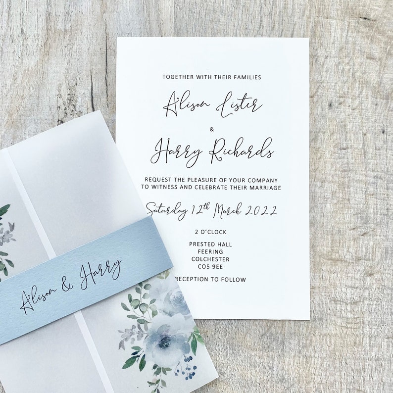 Dusty Blue Dusky Vellum Wedding Invitation Translucent Paper Etsy UK