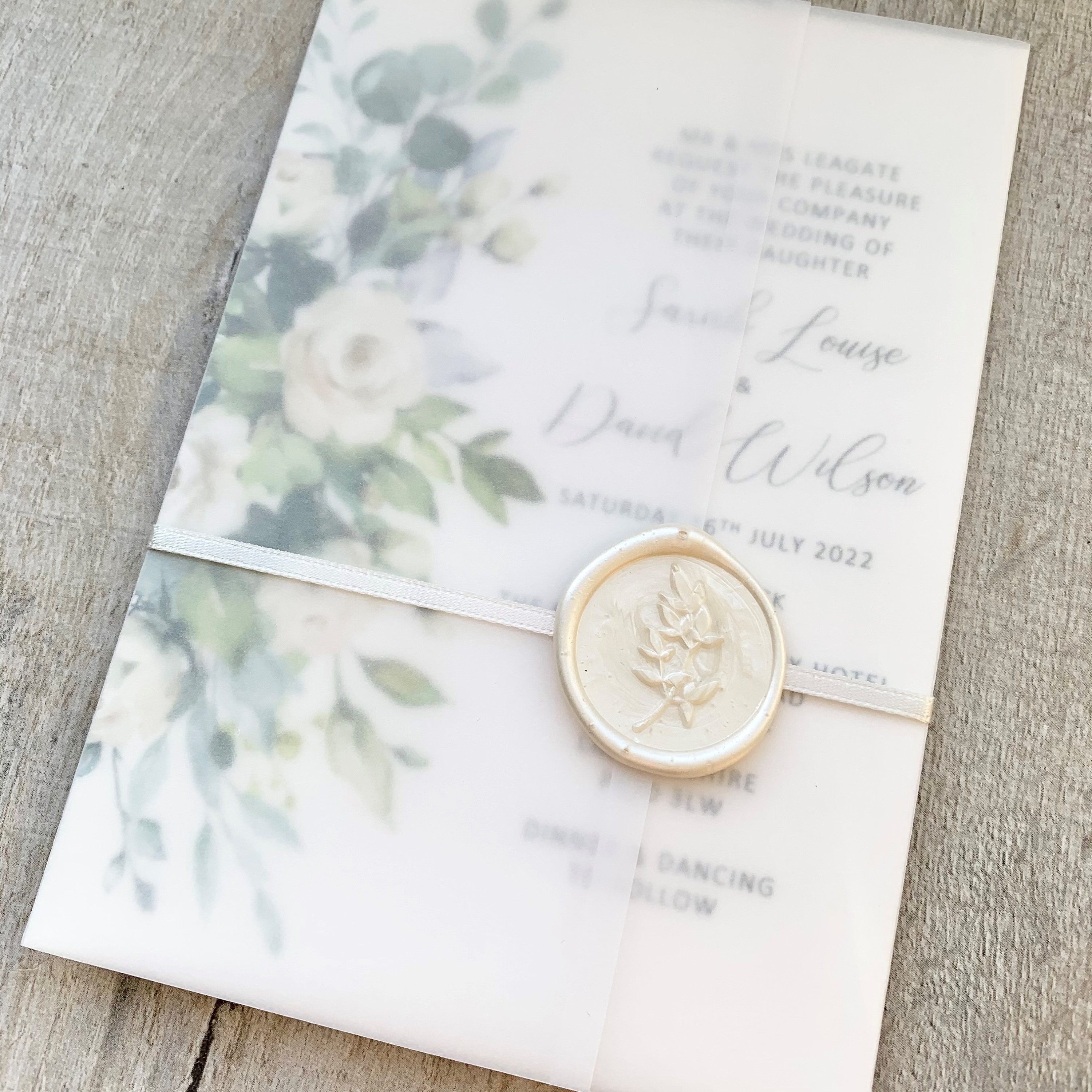 Botanical Vellum Wrap Wedding Invitation Ivory Rose & Etsy