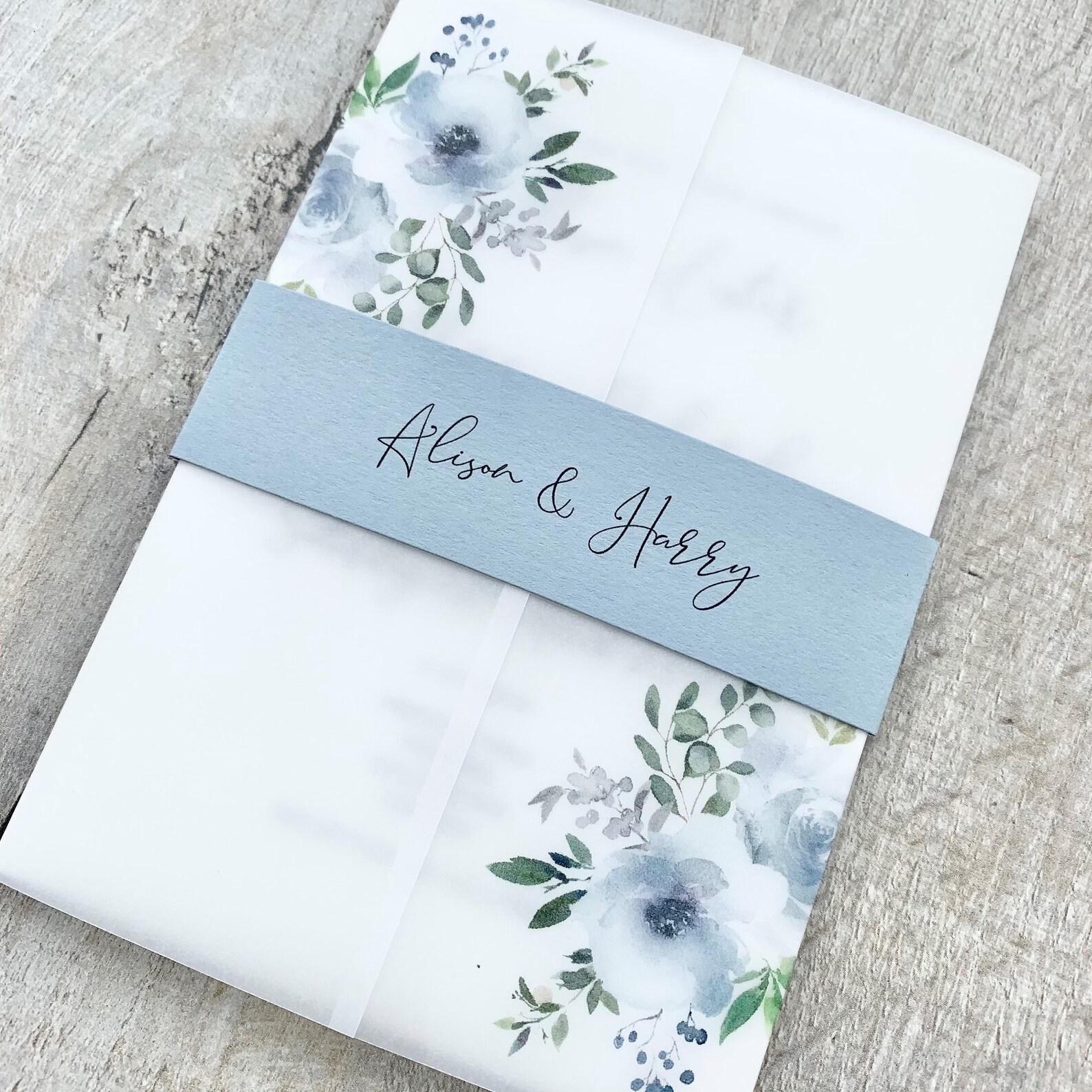Dusty Blue Dusky Vellum Wedding Invitation Translucent Paper Etsy