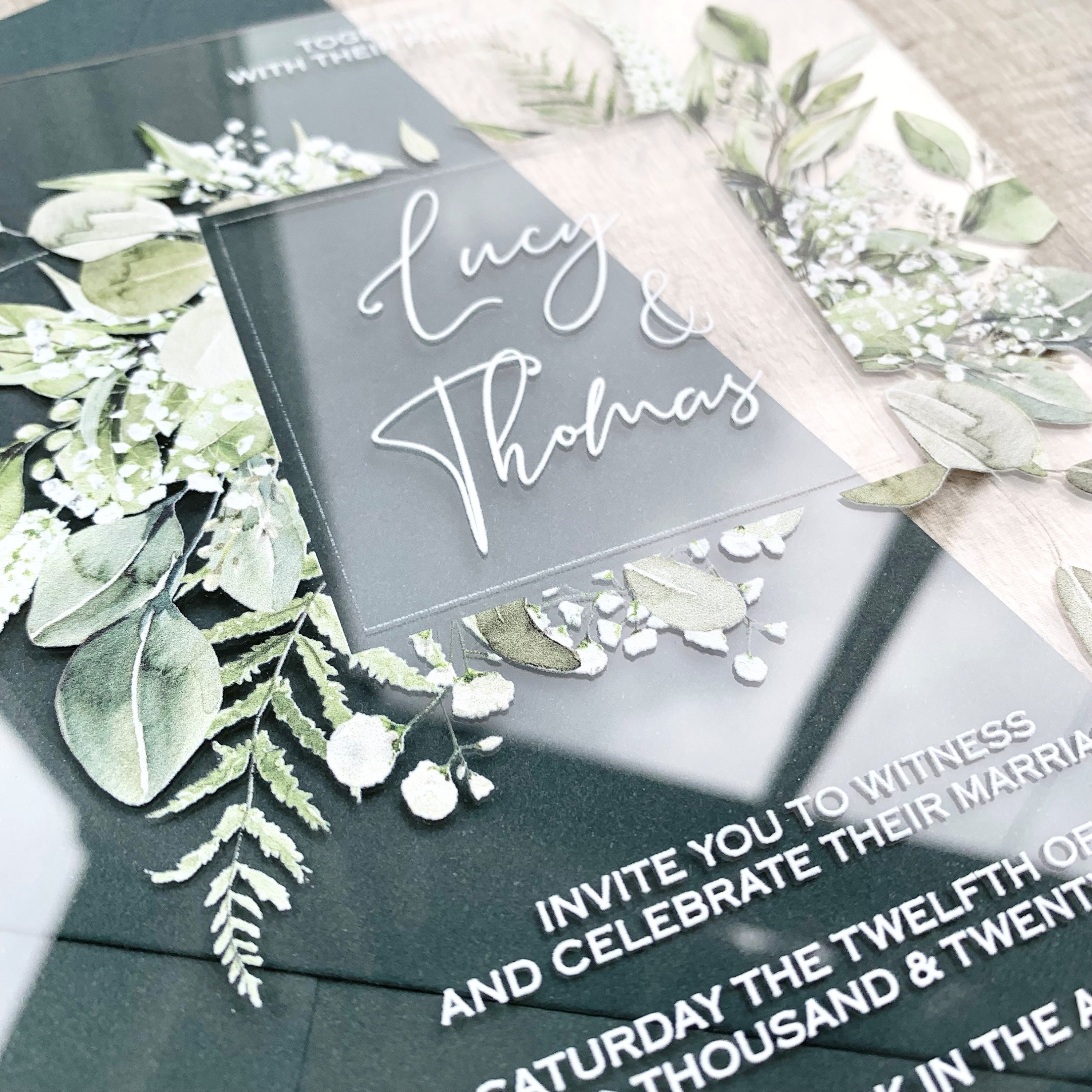  KKaylee White Ink Acrylic Wedding Invitations,Greenery  Anniversary Acrylic Invitations,Acrylic Printed Invitations Cards,Acrylic  Wedding Invites,10pcs : Home & Kitchen