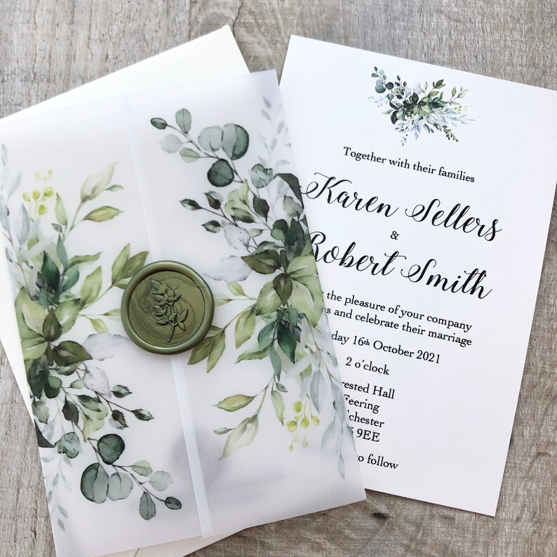 Botanical Vellum Wrap Wedding Invitation Personalised Etsy UK