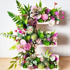 Pequenas letras de parede de musgo 3D de 8"/20 cm, suculentas artificiais, para escritório, berçário, loja, salão, negócios, bar, decoração, sinal, floresta, flor, floral, planta, arte