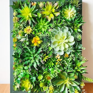 Faux Succulent 3D Wall Art: Rustic Wood Framed Botanical Decor for Home or Business