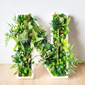 Grande 12"/30 cm Woodland Finto Succulente Parete Lettera o Numero Arte Casa Ufficio Vivaio Negozio Azienda Bar Decorazione Verde 3D Segno Pianta Fogliame