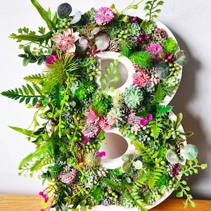 Letras de parede 3D grandes de 12"/30 cm, arte de parede de musgo, suculentas artificiais para casa, escritório, berçário, loja, salão, logotipo comercial, placa de bar, planta de flores