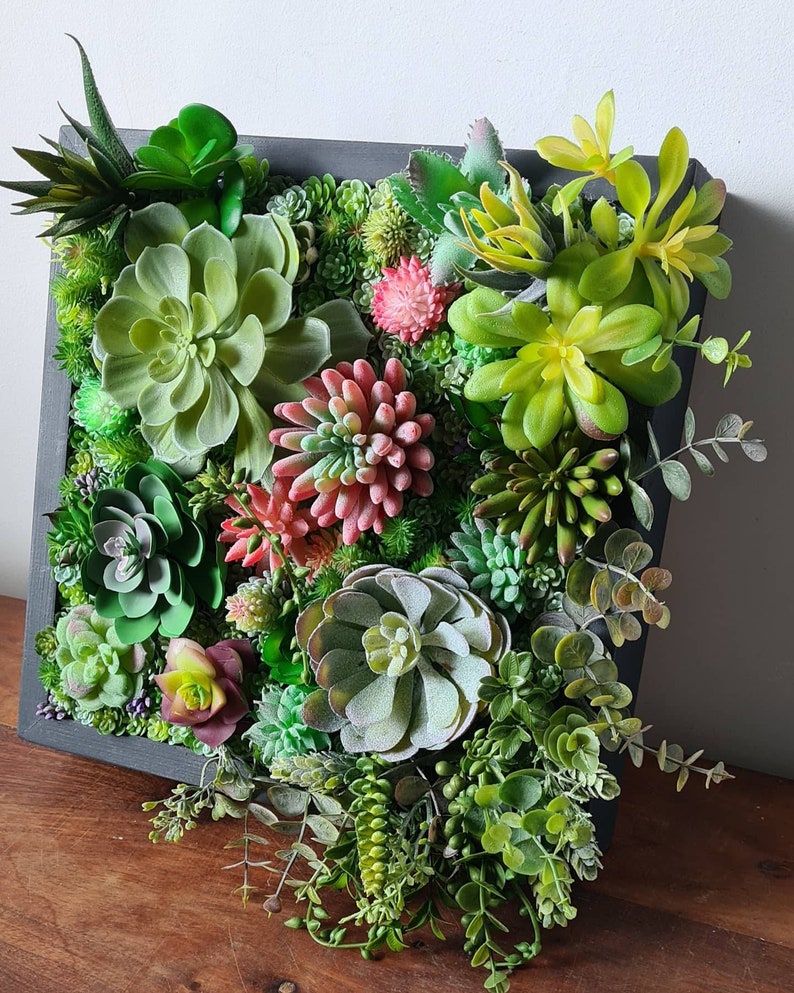 Realistic Faux Artificial Succulents Living Wall Art Preserved Etsy